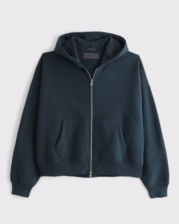 Men's Essential Cropped Full-Zip Hoodie | Men's A&F Essentials | Abercrombie.com | Abercrombie & Fitch (US)