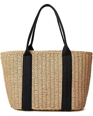 Women Straw Bags Summer Beach Large Tote Bag Handmade Woven Shoulder Crossbody Handbag | Amazon (US)