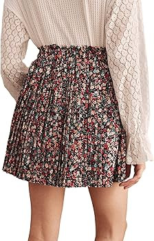 SweatyRocks Women's High Waist Mini Pleated Skater Skirt Flared A-Line Floral Short Skirt | Amazon (US)