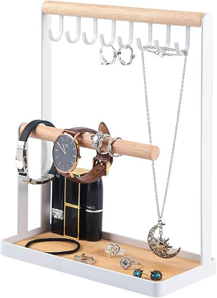 Metal Jewelry Stand Holder Necklace Display Earring Tray, Cornmi Wooden Ring Tray and Hooks Stora... | Amazon (CA)