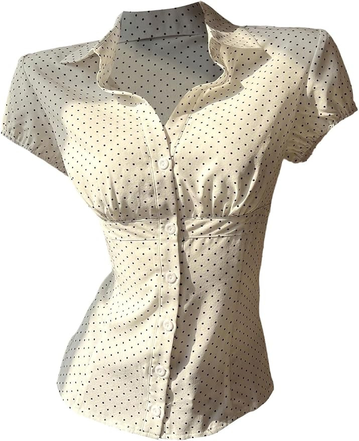 SOLY HUX Women's Polka Dots Button Down Shirt Short Sleeve Collar Fitted Blouse Y2k Cute Going Ou... | Amazon (US)