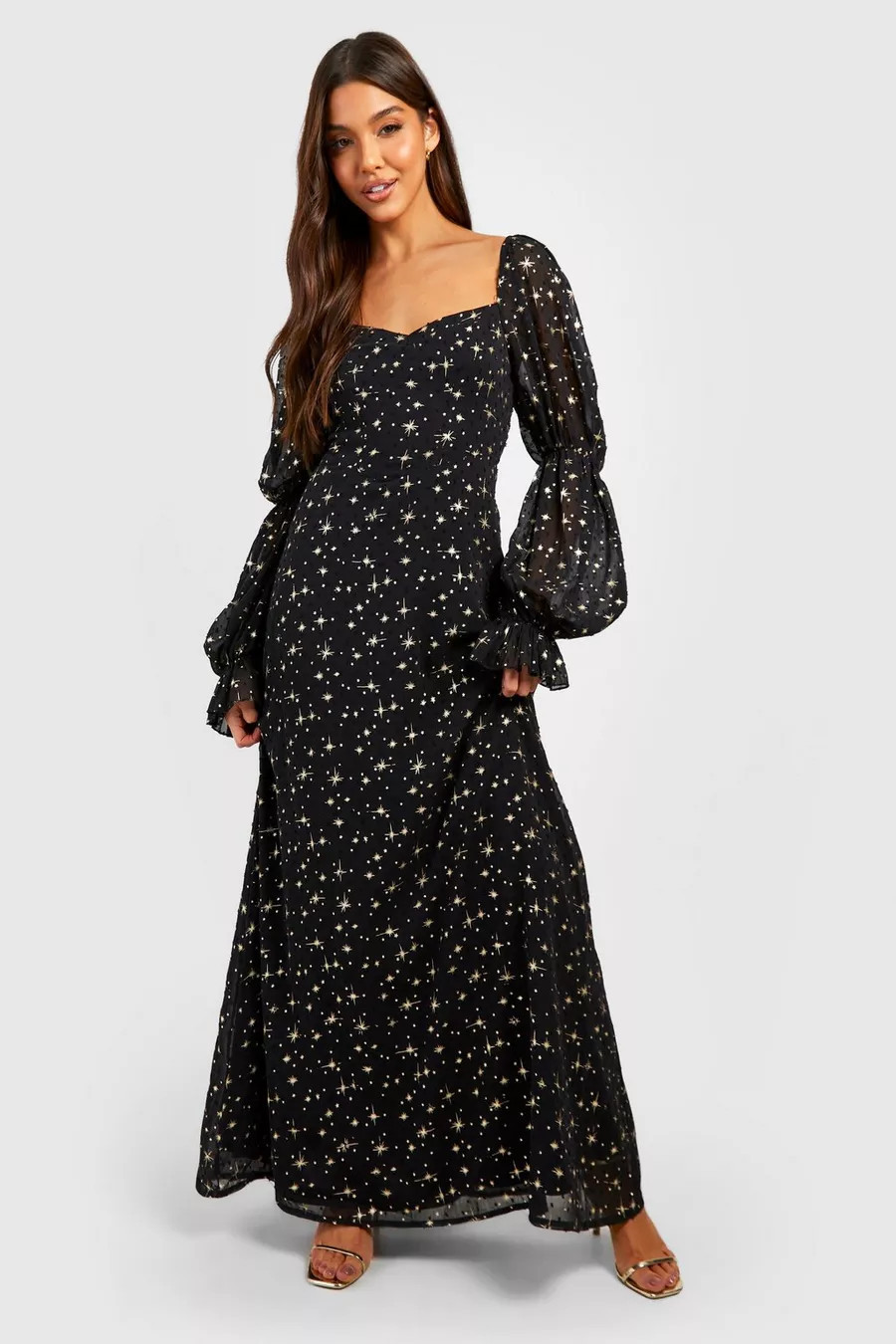 Star Print Chiffon Milkmaid Maxi Dress | Boohoo.com (UK & IE)