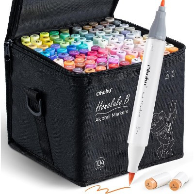 Ohuhu Alcohol Markers Brush & Fine Tip- 104-color Double Tipped Alcohol Based Art Marker Set for Artists Adults Coloring Illustration - Refillable | Target