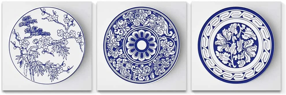 Wall26 3 Panel Canvas Wall Art Blue and White Porcelain Giclee Painting Wall Bedroom Living Room ... | Walmart (US)