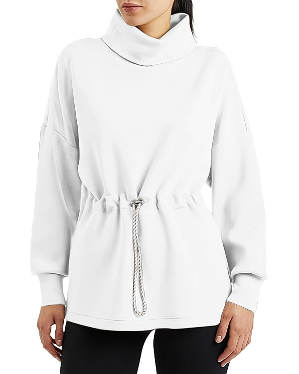 Women's Turtleneck Sweatshirts Long Sleeve Pullover Tops Side Slit Tunic Shirts with Drawstring W... | Amazon (US)