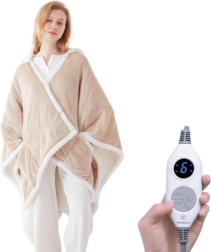 Westinghouse Wearable Heated Throw Blanket, Electric Heated Wrap Poncho Shawl with Pockets, 6 Hea... | Amazon (US)