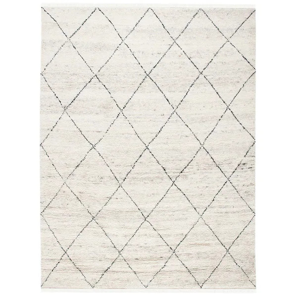 SAFAVIEH Hand-Knotted Casablanca Shag Zdislava Moroccan Wool Fringe Rug - 8' x 10' - Ivory/Black | Bed Bath & Beyond