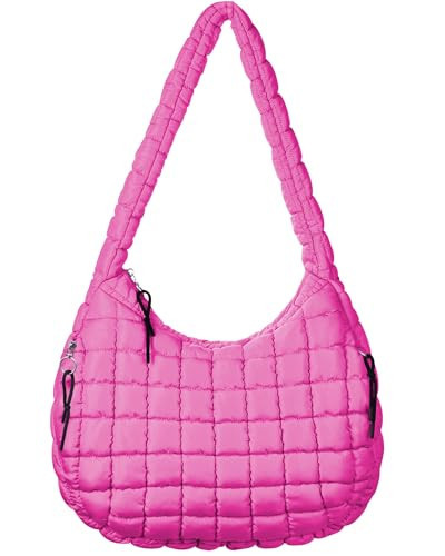 AUACDIY Large Puffer Tote Bag Quilted Crossbody Bags for Women Lightweight Padding Cotton Puffy Purse Carryall Bag Rose Red | Amazon (US)