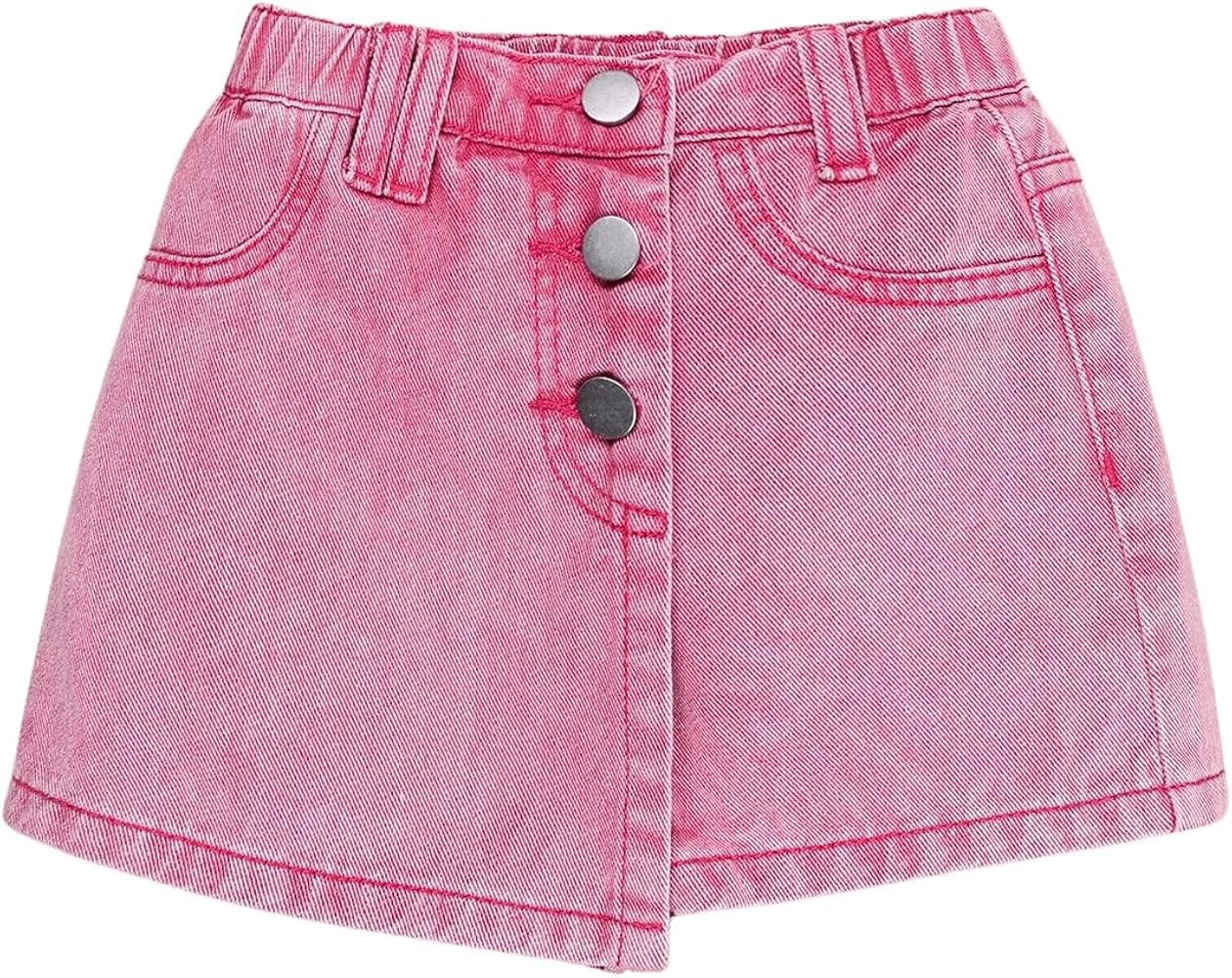 WDIRARA Girl's Wrap Button Front Asymmetrical Hem Denim Skort High Waist Skirt Shorts | Amazon (US)