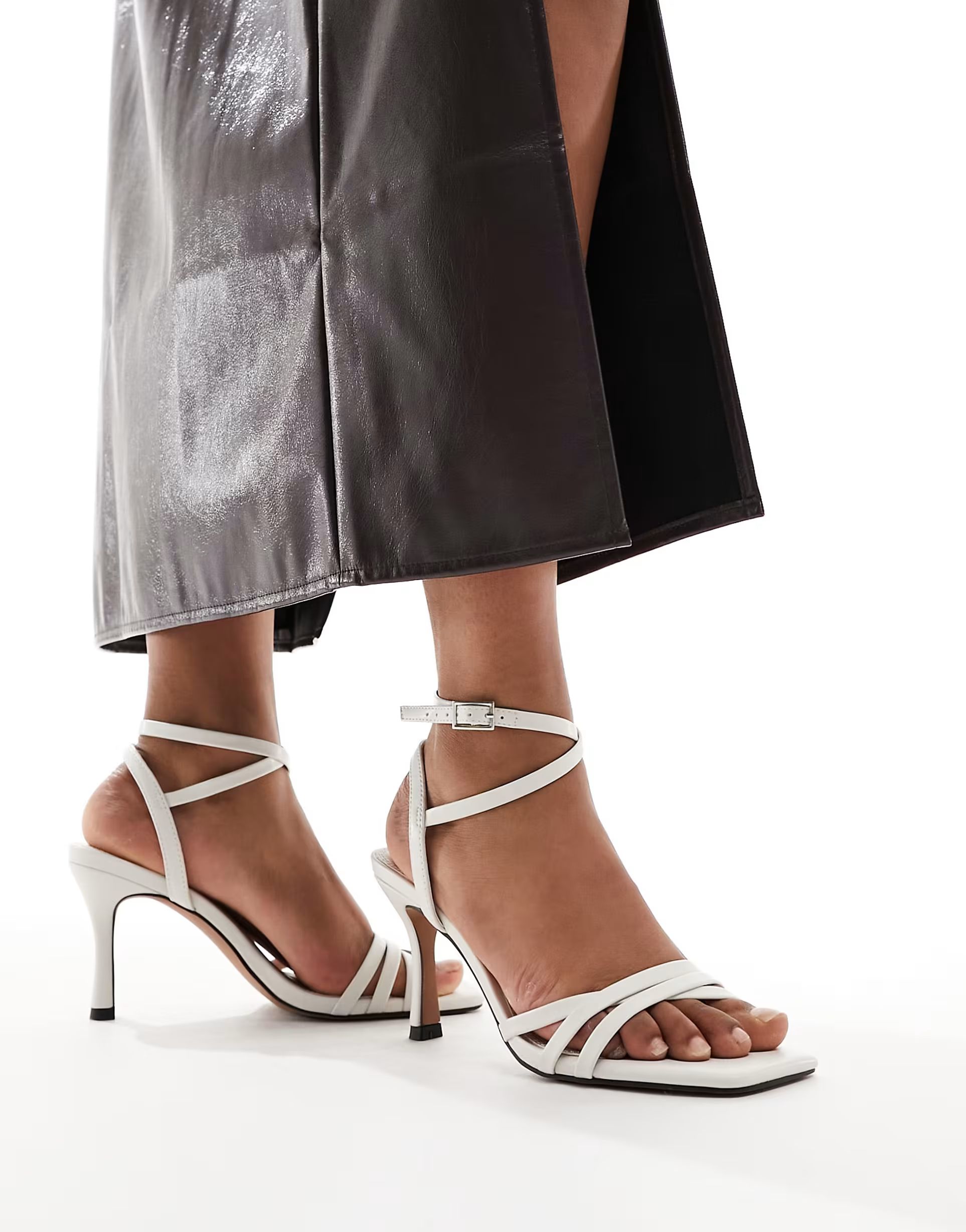 ASOS DESIGN Harlow mid heeled sandal in off-white | ASOS (Global)