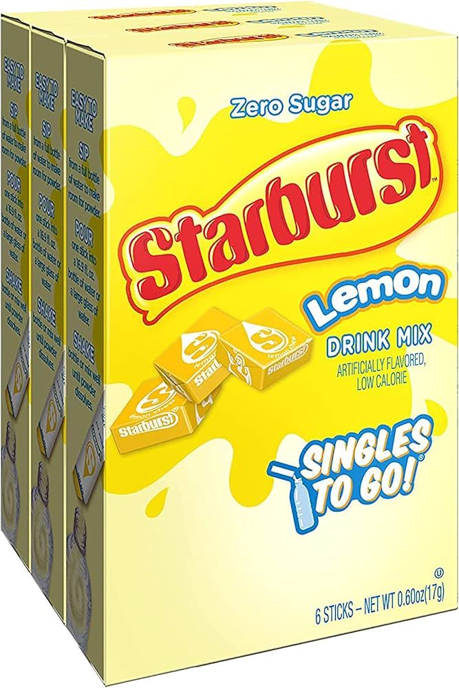 Starburst Singles To Go Powdered Drink Mix, Lemon, 3 Boxes with 6 Packets Each - 18 Total Serving... | Amazon (US)