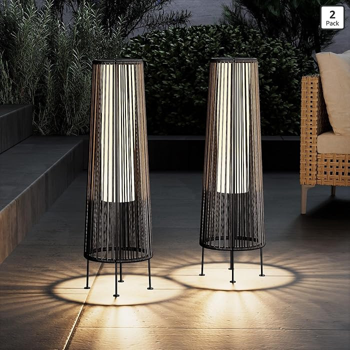 Grand patio Outdoor Floor Solar Light 2-Pack, Wicker Solar Patio Lamp Waterproof Outside Deck Lam... | Amazon (US)