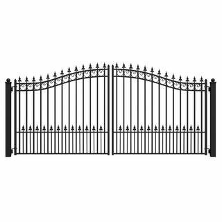 Prague Style 18 ft. x 6 ft. Black Steel Dual Driveway Fence Gate | The Home Depot