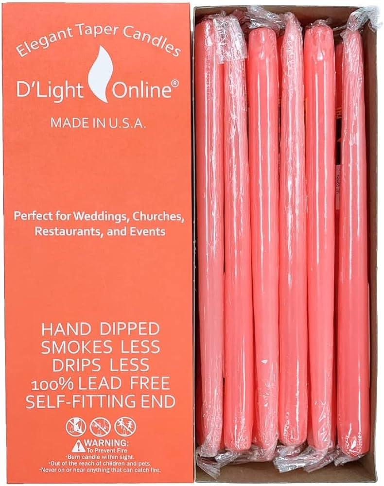 D'light Online Elegant Unscented 12" Coral Taper Candles Premium Quality Hand-Dipped Tapered Cand... | Amazon (US)