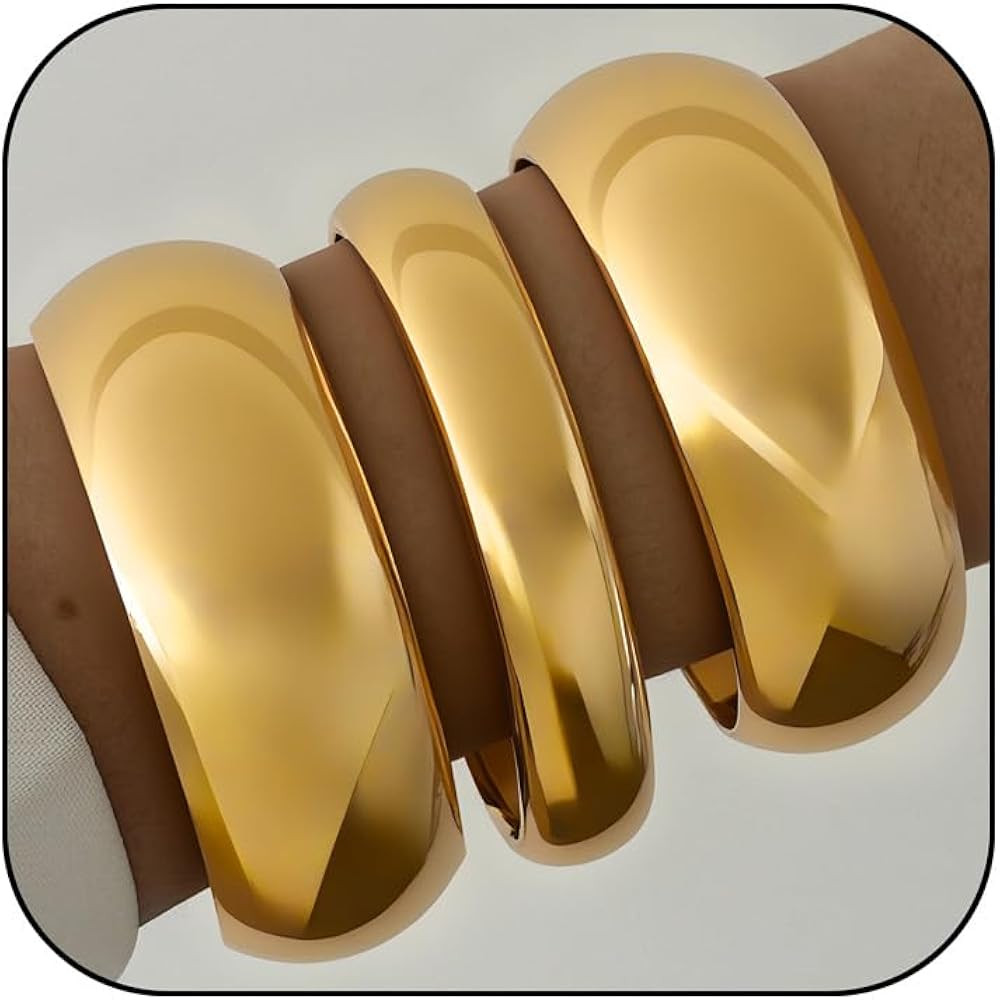 3Pcs Chunky Gold Bangles Bracelets for Women, Spring Hinged Big Stackable Bangles Set, Trendy Cuf... | Amazon (US)