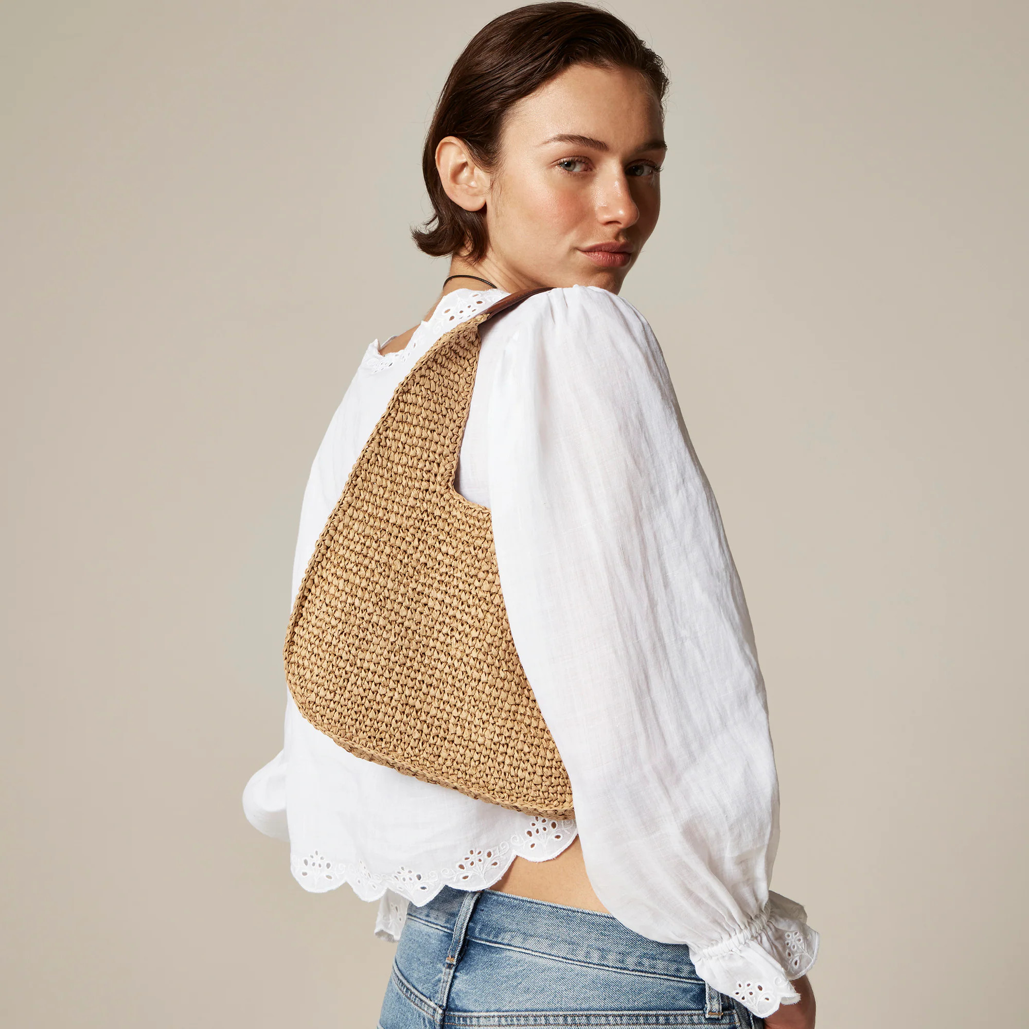 Handknotted straw shoulder bag | J. Crew US