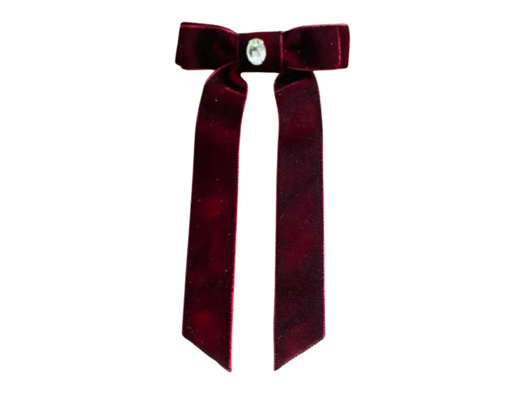 NEW Burgundy Red Velvet Hair Bow With Crystal Adult Hair - Etsy | Etsy (US)