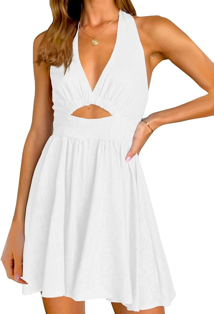 Inorin Womens Summer Sleeveless Halter V Neck Backless Cut Out Sexy Casual Party Swing Flared Min... | Amazon (US)