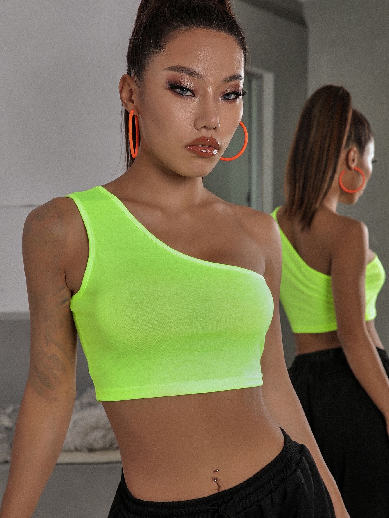 Neon Green One Shoulder Top | SHEIN