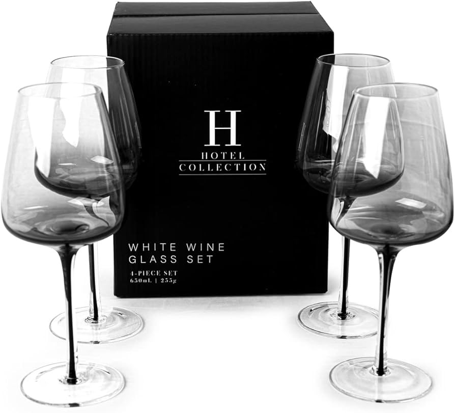 Hotel Collection Smoke Stem White Wine Glasses | Stylish Tinted Long Stem Wine Glasses with A Nar... | Amazon (US)