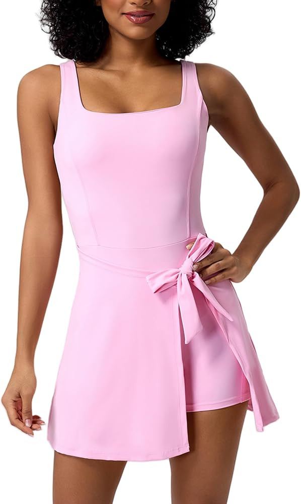 ABOCIW Womens Square Neck Tennis Dress Workout Rompers Wrap Skirt Built in Shorts Golf Athletic D... | Amazon (US)