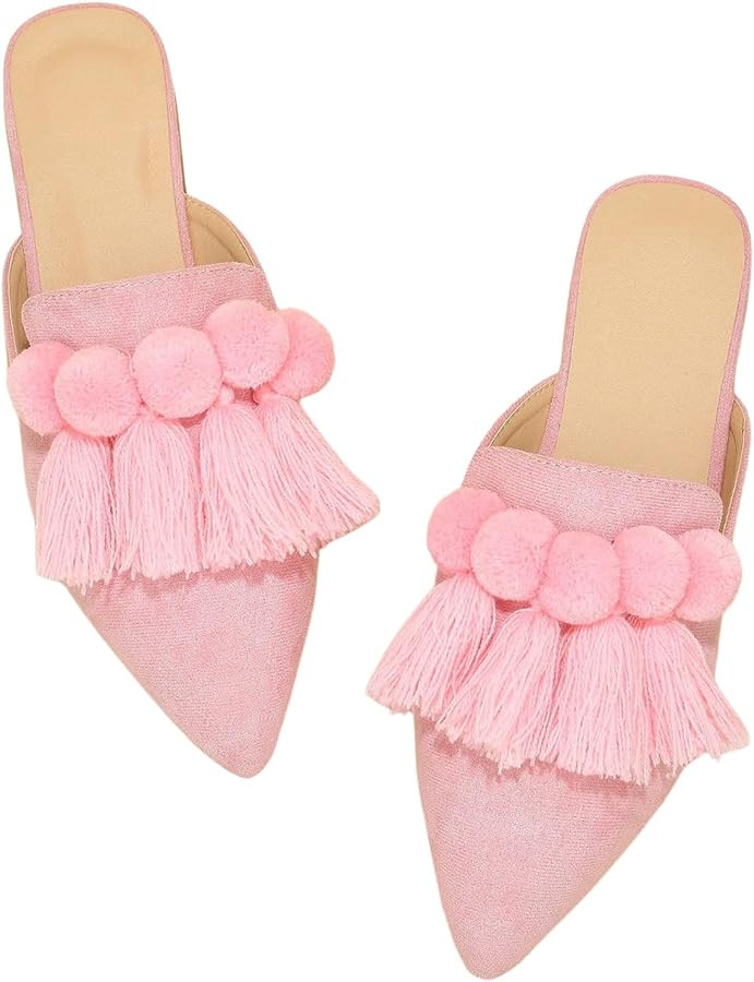 Verdusa Women's Dress Shoes Slip On Flats Comfortable Pointed Toe Mules Dressy Casual Loafers Sho... | Amazon (US)