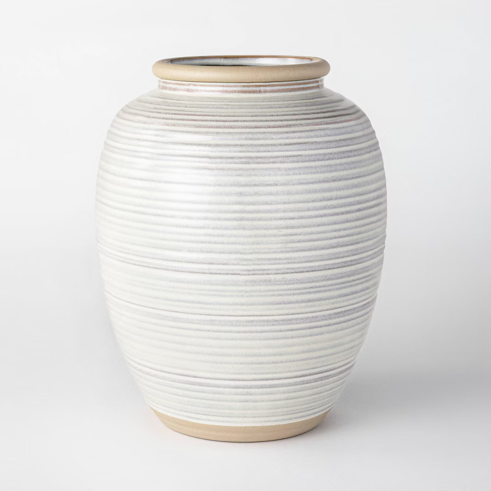 11"" Ceramic Ribbed Vase Cream - Threshold designed with Studio McGee | Target