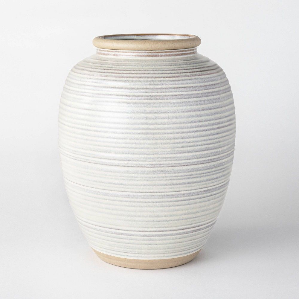 11"" Ceramic Ribbed Vase Gray - Threshold designed with Studio McGee | Target