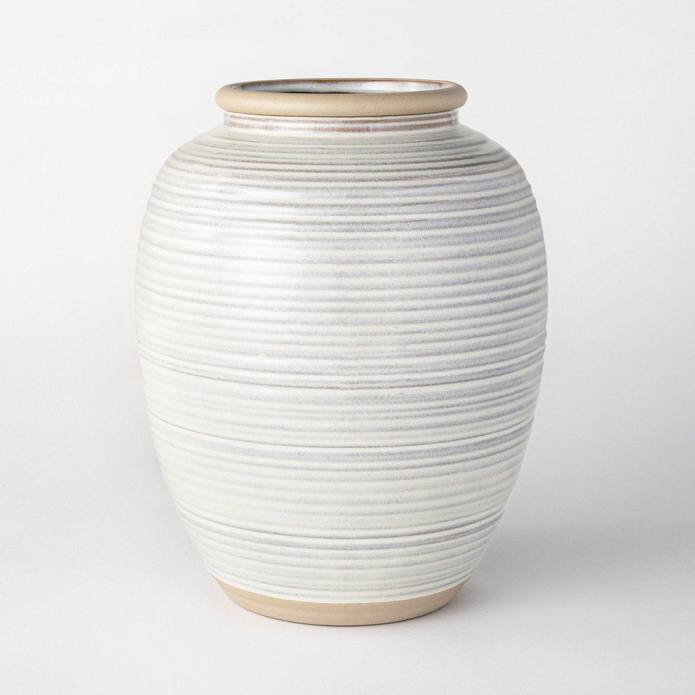 11"" Ceramic Ribbed Vase Cream - Threshold designed with Studio McGee | Target