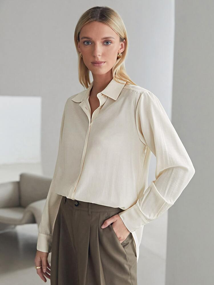 MOTF PREMIUM VISCOSE CURVED HEM BLOUSE | SHEIN