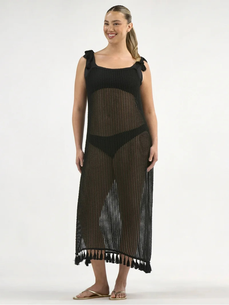 Time and Tru Women's and Women's Plus Tie Shoulder Dress Coverup, Sizes XS-3X | Walmart (US)