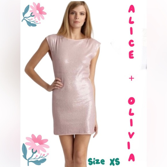 ALICE & OLIVIA, XS , Pale pink , Shimmery &  Sequined Mini Dress 🌸 GORGEOUS !💕 | Poshmark