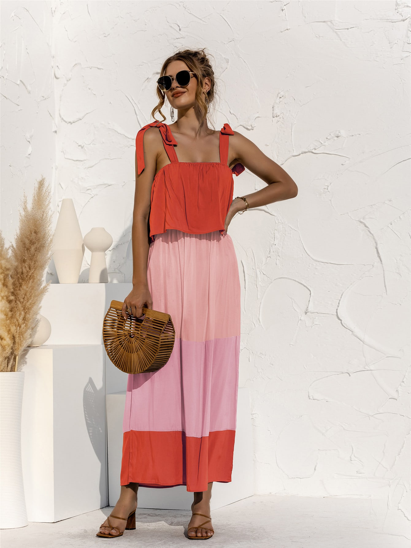 NEWTie Shoulder Ruffle Trim Cami Dress | SHEIN