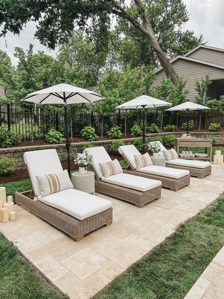 Outdoor Pottery Barn style chaise lounge chairs! Obsessing over the wicker detail and high performance outdoor fabric for a neutral summer patio

Summer refresh, patio style, outdoor chaise, Pottery Barn style, outdoor lounge chair, outdoor umbrella, patio refresh, outdoor furniture, wicker furniture, kitchen island, umbrella faves, throw pillow, faux florals, faux outdoor candle, oversized candle, neutral wood tone, weather resistant furniture, outdoor side table, shop the look!

#LTKStyleTip #LTKHome #LTKSeasonal