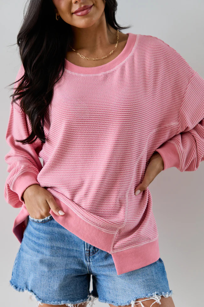 Melanie Pink Striped Pullover SALE | Pink Lily