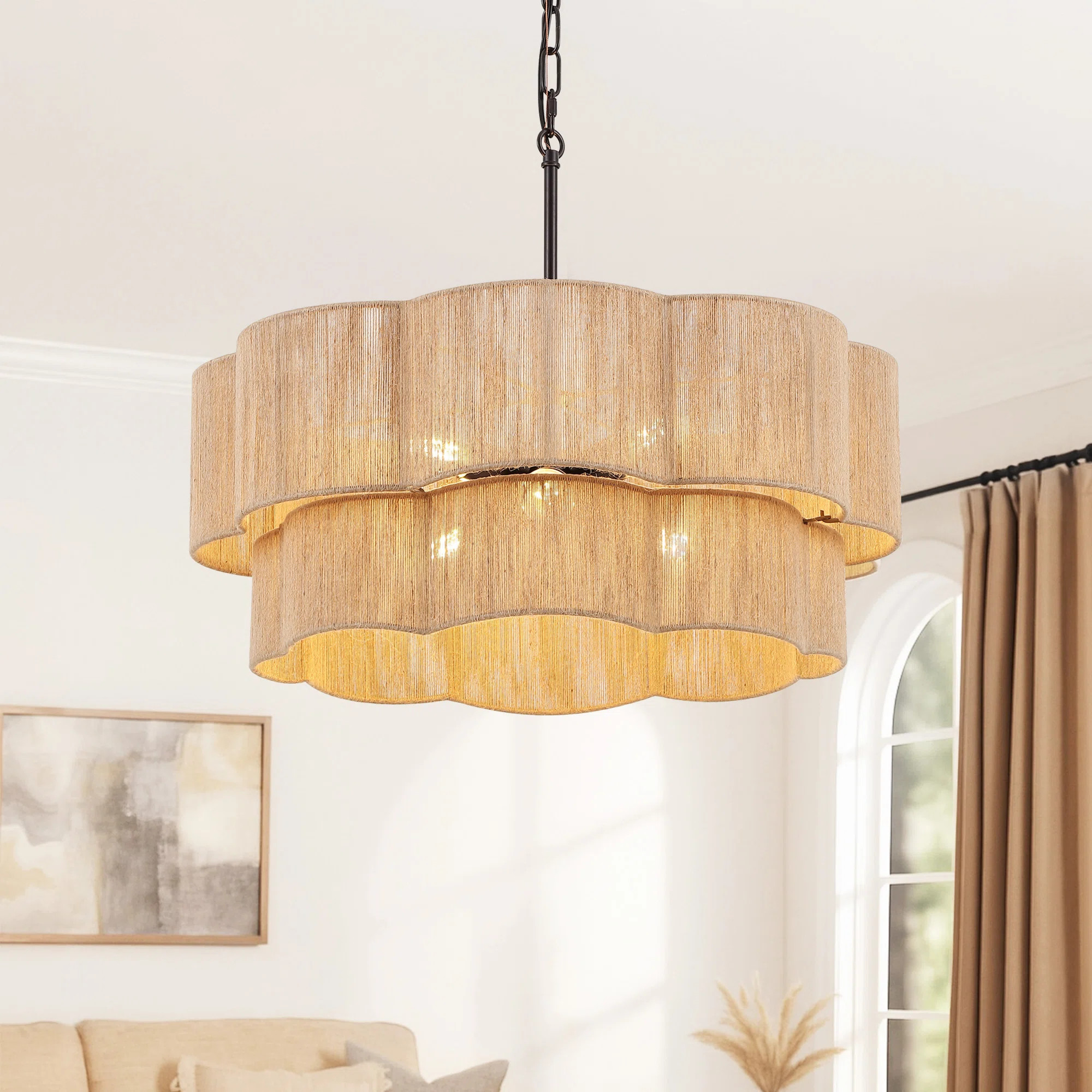23.2" 6-Light Scalloped Rope Drum Chandelier | Wayfair North America