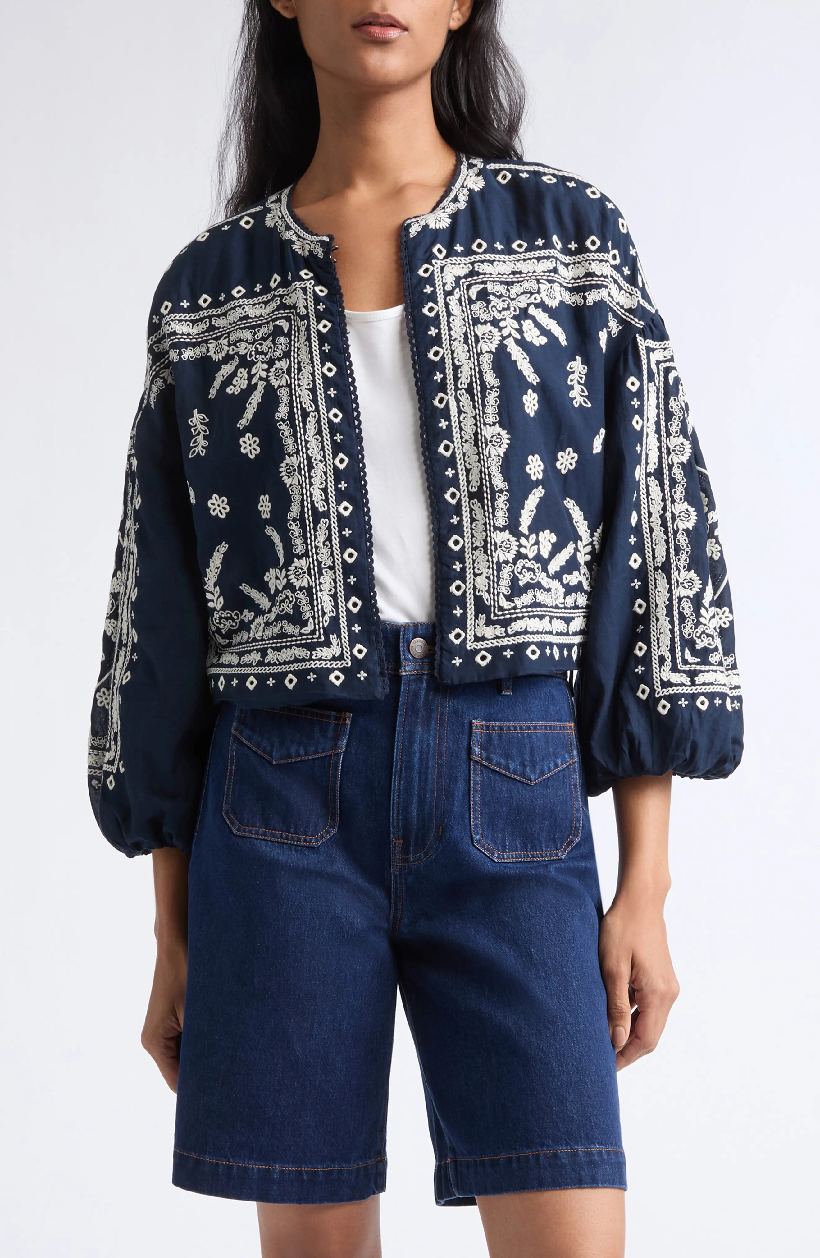 Veronica Beard Drake Embroidered Bandana Print Cotton Blend Jacket (Women) | Nordstrom | Nordstrom