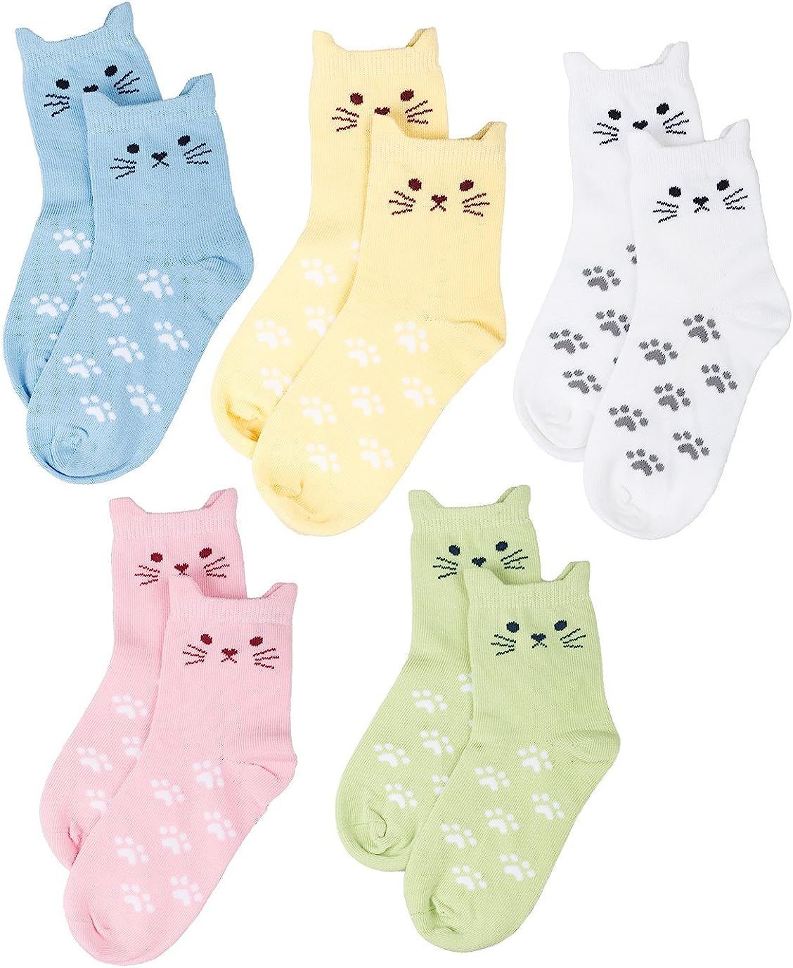 Maiwa Cotton Novelty Cats Seamless Girls Kids Socks 5 Pack | Amazon (US)