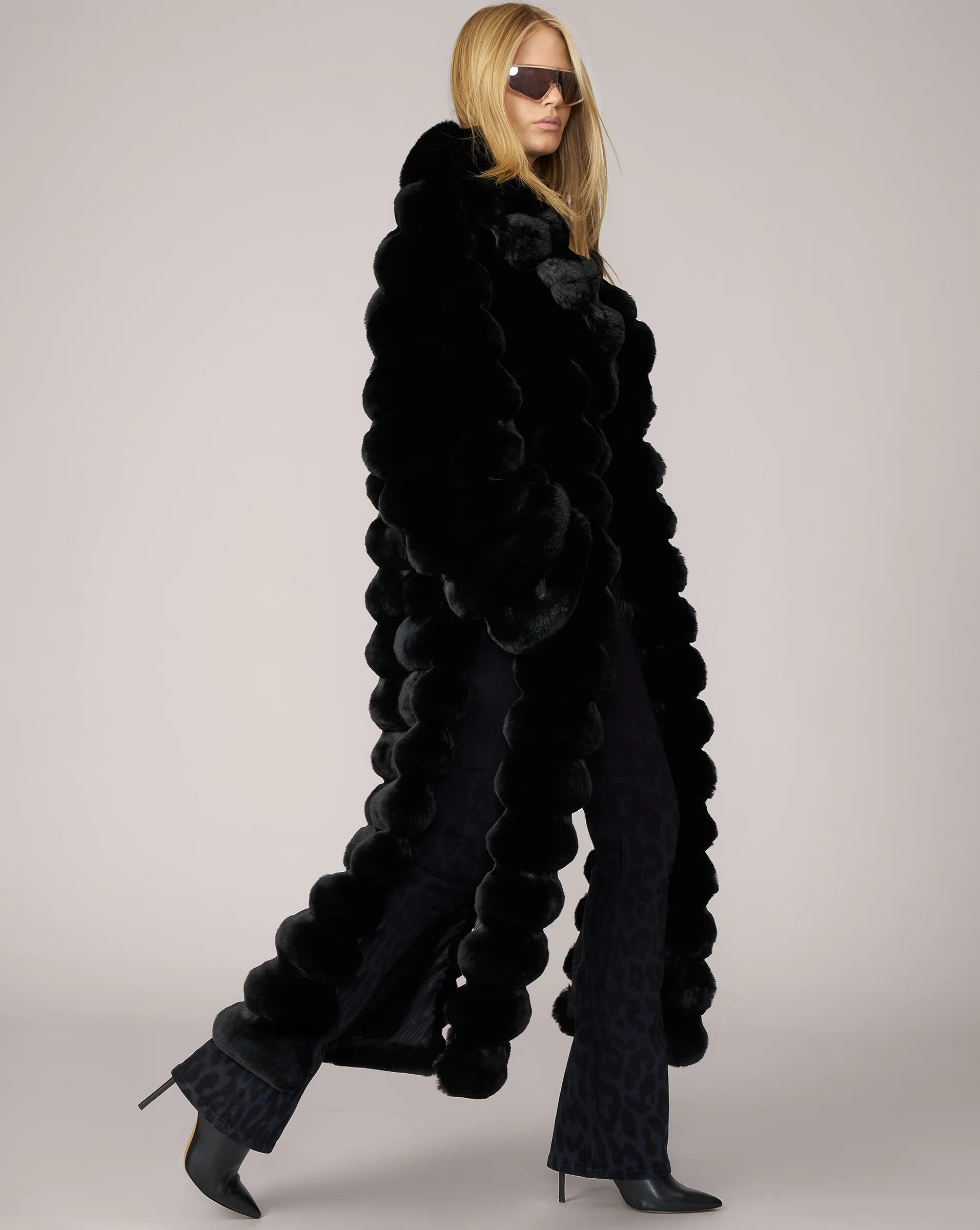 Adrienne Landau Black Floor Length Faux Fur Coat | Adrienne Landau