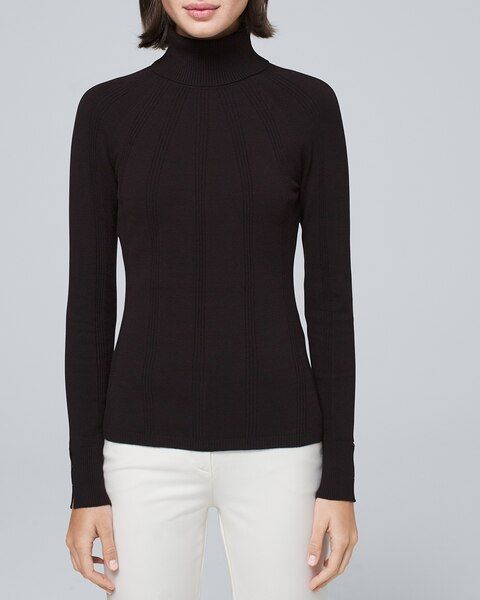 Women's Modern Ribbed Turtleneck Sweater by White House Black Market, Black, Size XXS | White House Black Market