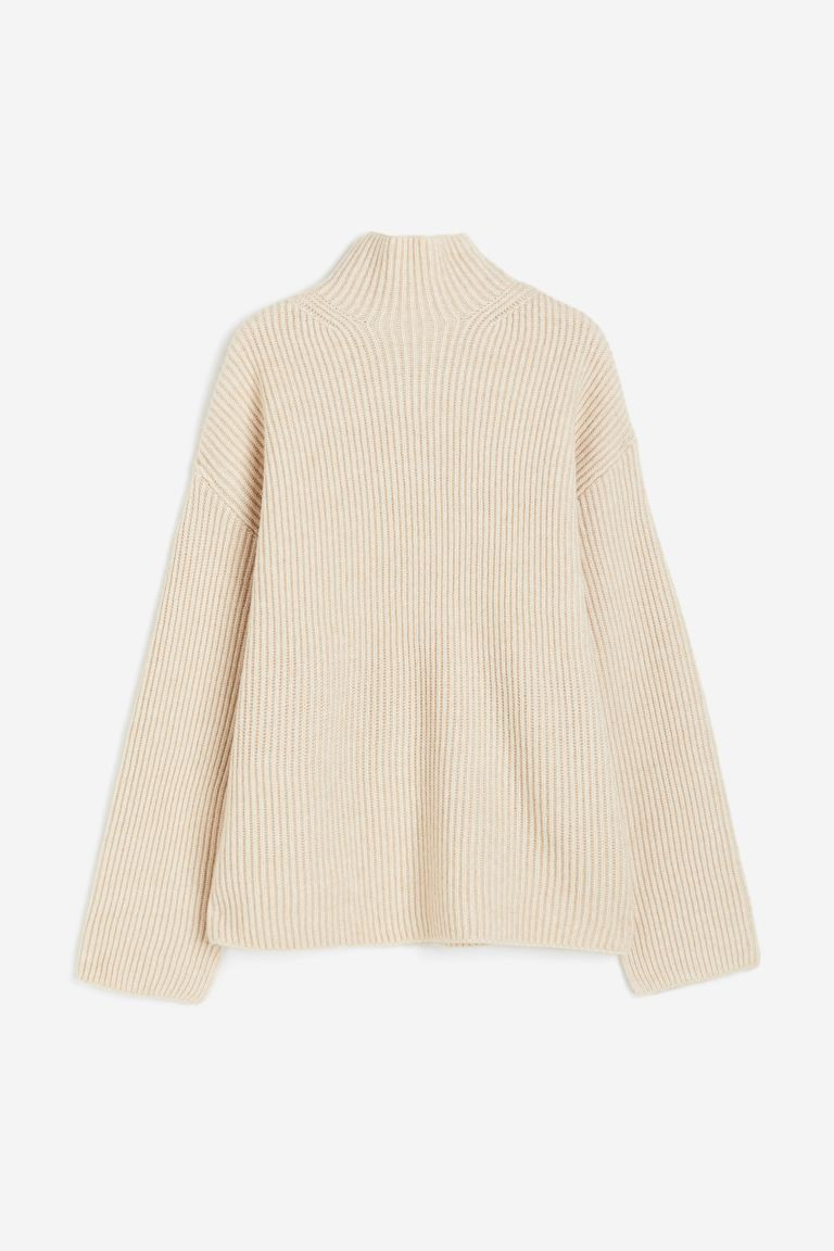 Pull en maille côtelée avec col cheminée - Beige clair - FEMME | H&M FR | H&M (FR, IT, ES, PT, BE)