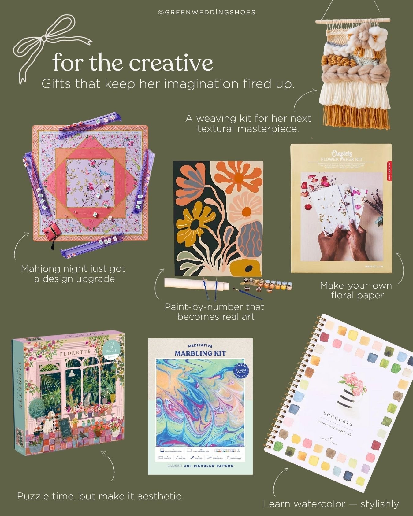 Gifts for the creative friend or friend who is looking for new hobbies! Learn how to weave or watercolor, make some marbled paper or floral paper. Origami with the prettiest paper. Paint by number or work on a puzzle. And we found the coolest mahjong set (it comes in a few different colors/designs)! 

#LTKGiftGuide #LTKHoliday