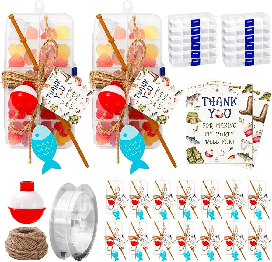 JarThenaAMCS 28 Sets Fishing Party Favors Candy Little Tackle Boxes with Red White Floaters Thank... | Amazon (US)