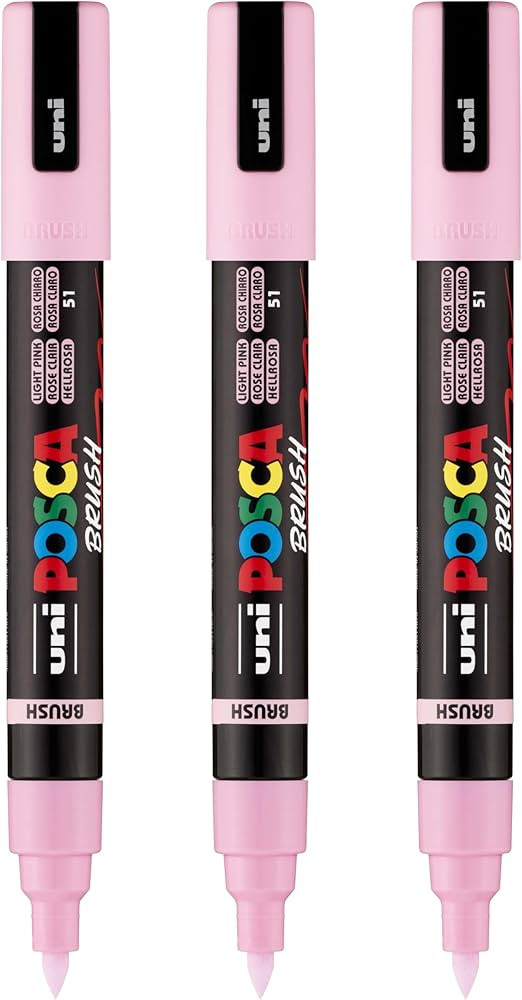 posca uni PC-5BR Water-Based Paint Markers, Reversible Brush Tip (1.0-4.0mm), Light Pink, 3 Count | Amazon (US)