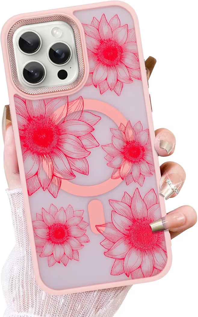 OOK Pink Case Design for iPhone 16 Pro Max Case [Compatible with MagSafe], Cute Sunflower Floral ... | Amazon (US)