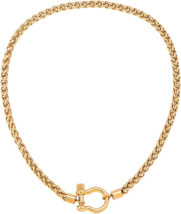 Wolentty Heavy Screw Anchor Shackle Wheat Necklace 18.5" Foxtail Chain Gift for Women | Amazon (US)