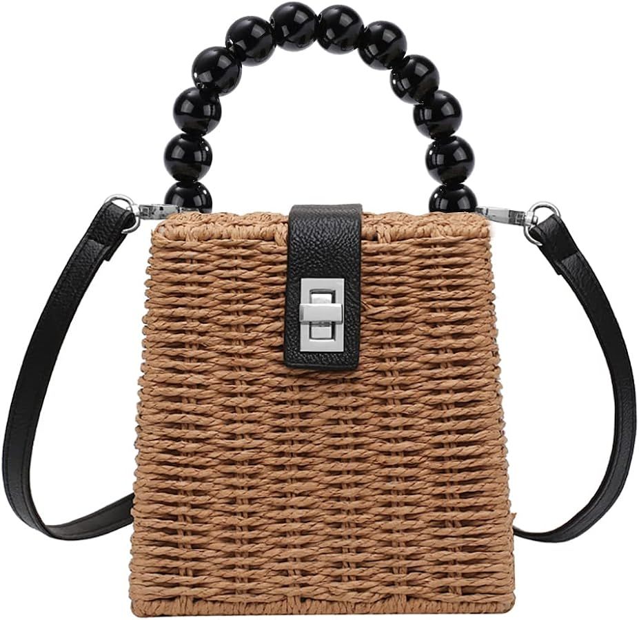 Handwoven Square Straw Rattan Bag Shoulder Wicker Purse Small Box Woven Bali Womens Crossbody Bag | Amazon (US)