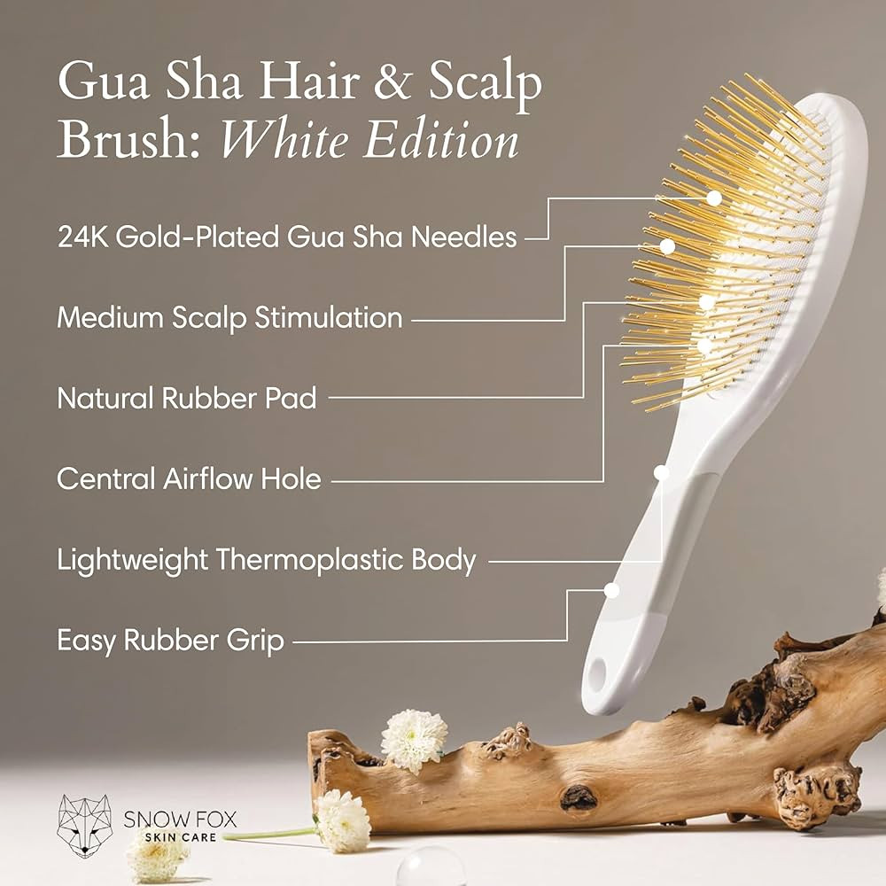 Snow Fox Skincare Gua Sha Hair Brush - White Edition. Scalp Massage Comb with Gold-Plated Metal B... | Amazon (US)