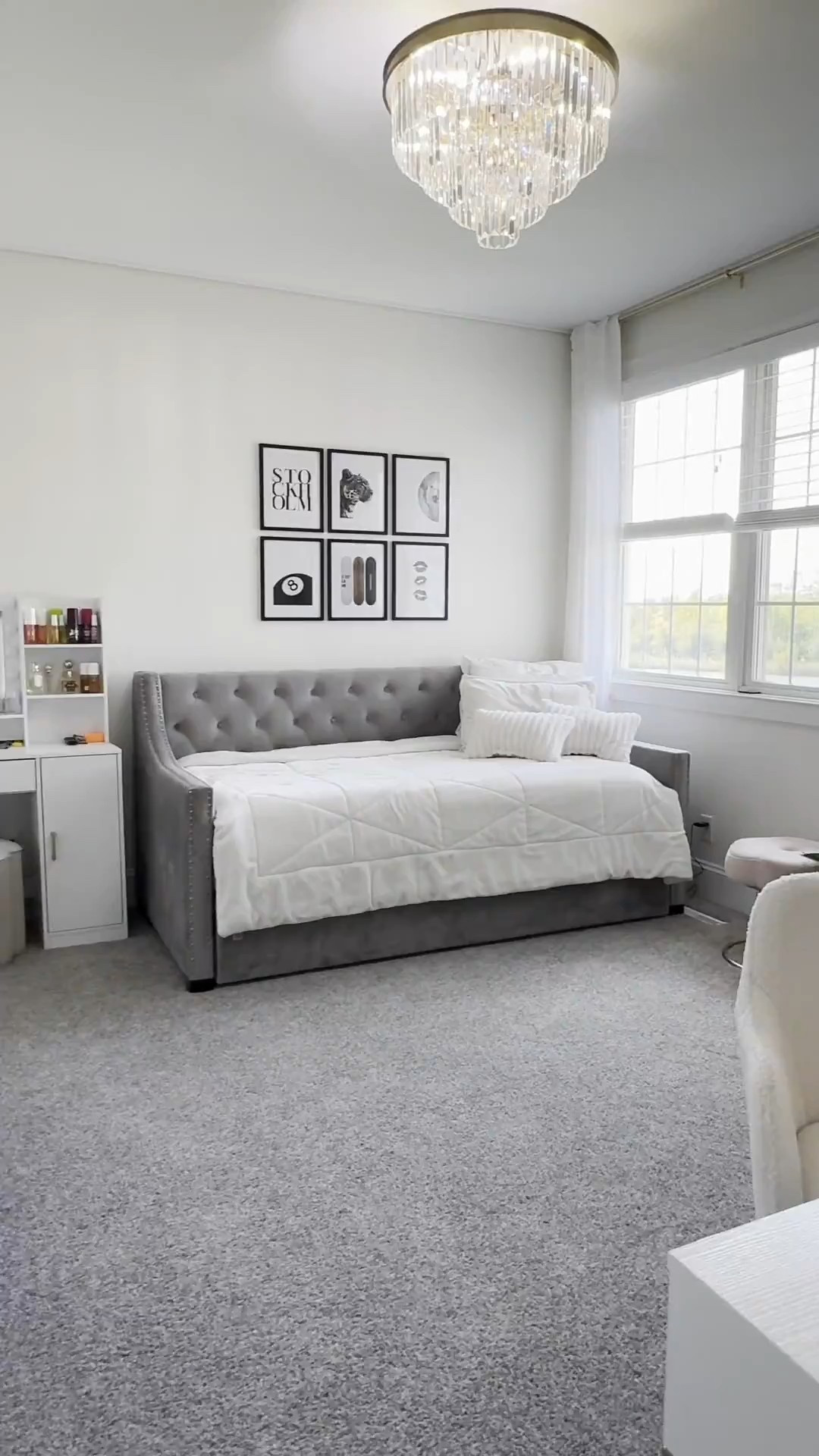 White black and gold bedroom decor idea  - easy and tasteful way to update a teen girl’s bedroom! 
Teen bedroom decor 
Prints: Etsy 
Daybed: Wayfair
Chandelier: Amazon
Curtain panels: Crate and Barrel 
Paint: Sherwin Williams Greek Villa

#LTKStyleTip #LTKHome #LTKKids