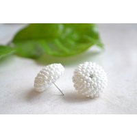 White Round Stud Earrings, Mini Retro Studs | Etsy (US)